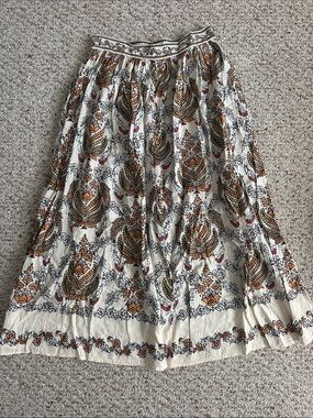 Max Studio Cream Maxi Skirt with Orange and Brown Floral Motif